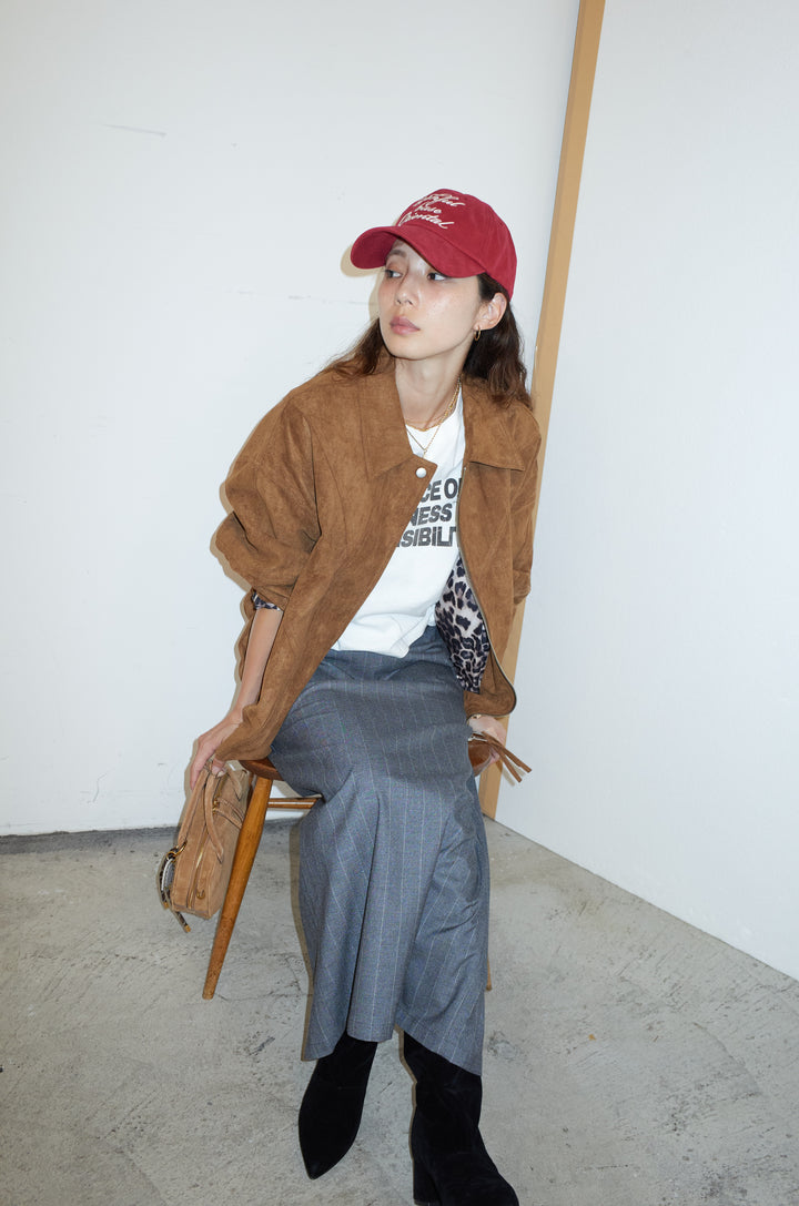 [予約/SET]フェイクスウェードブルゾン+ピグメントロゴショート丈T+アソートストライプバックスリットスカート(3set)