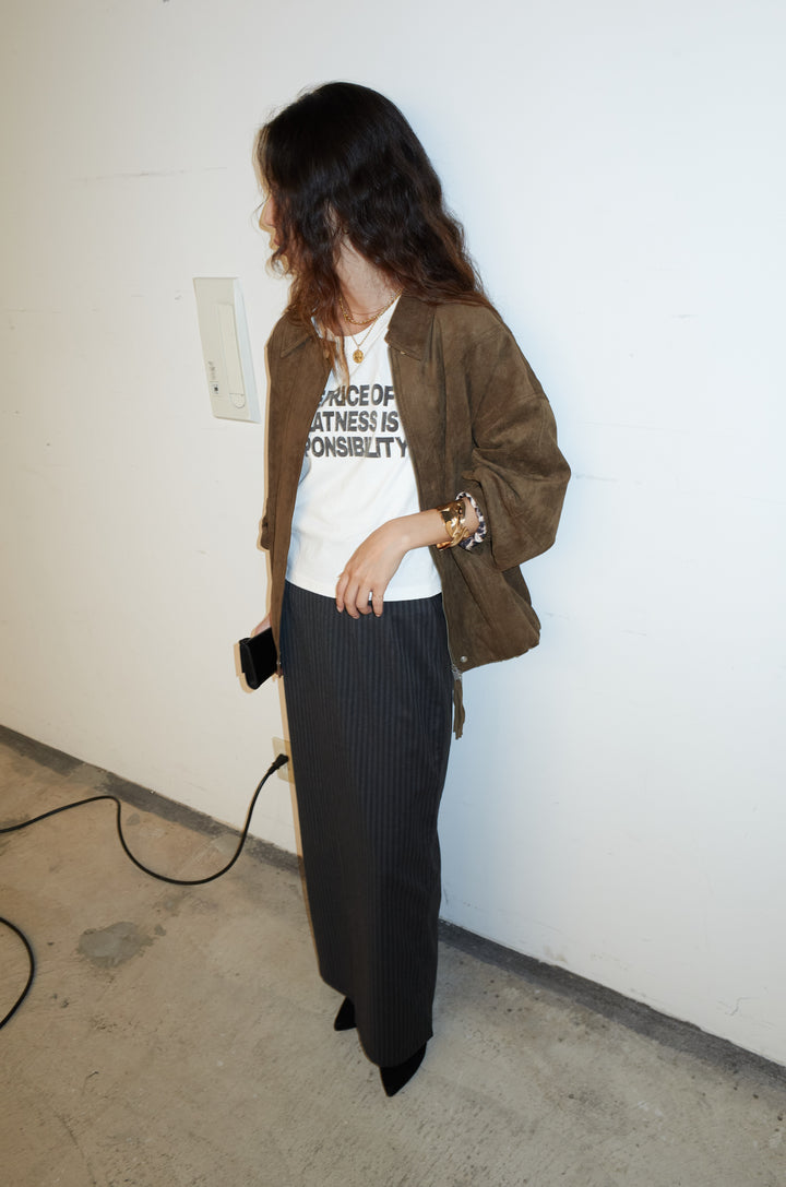 [予約/SET]フェイクスウェードブルゾン+ピグメントロゴショート丈T(2set)