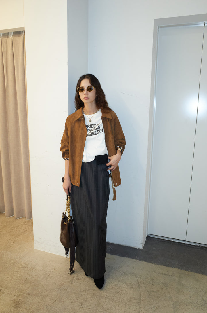 [予約/SET]フェイクスウェードブルゾン+ピグメントロゴショート丈T(2set)