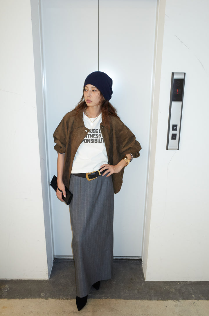 [予約/SET]フェイクスウェードブルゾン+アソートストライプバックスリットスカート(2set)