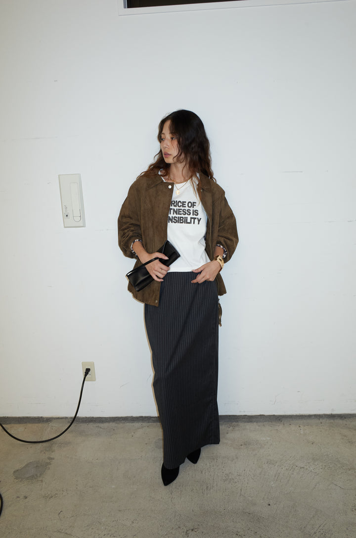 [予約/SET]フェイクスウェードブルゾン+アソートストライプバックスリットスカート(2set)