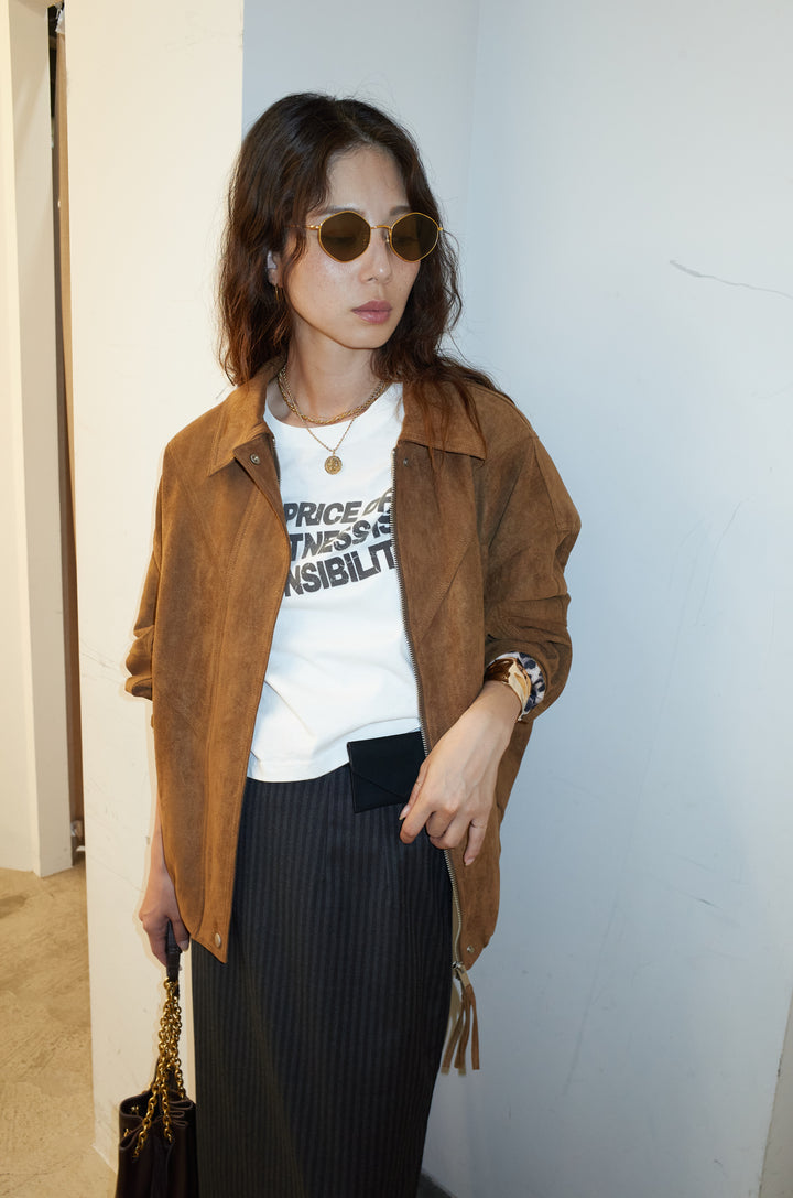 [予約/SET]フェイクスウェードブルゾン+ピグメントロゴショート丈T(2set)