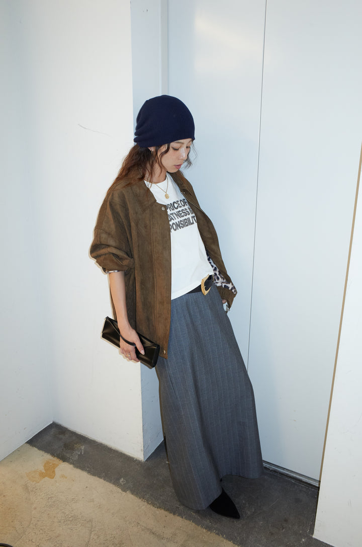 [予約/SET]フェイクスウェードブルゾン+アソートストライプバックスリットスカート(2set)