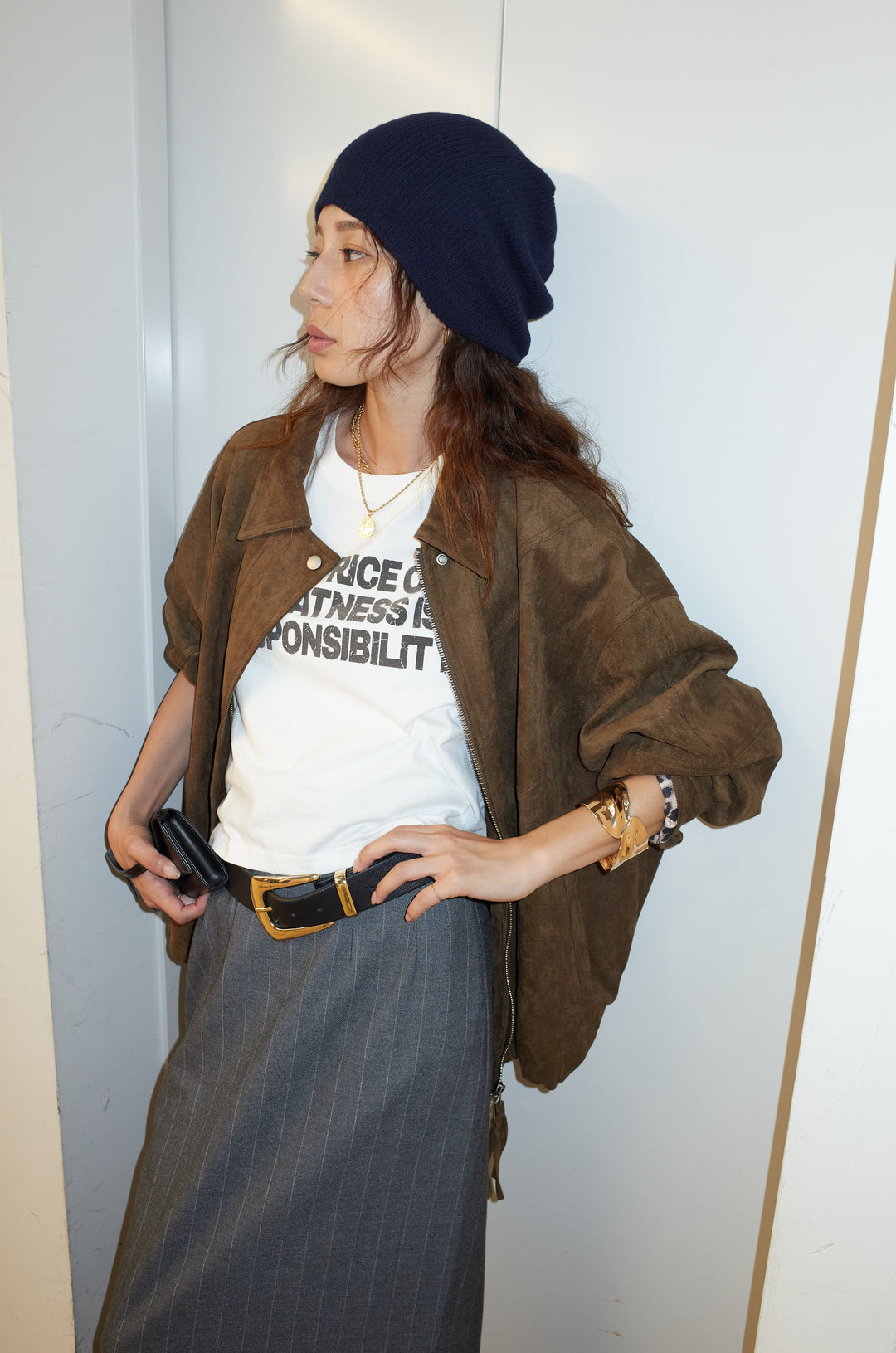 [予約/SET]フェイクスウェードブルゾン+ピグメントロゴショート丈T(2set)