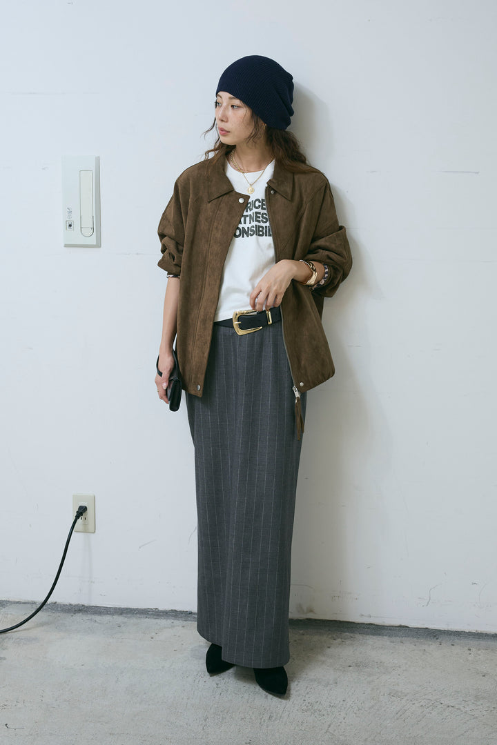 [予約/SET]フェイクスウェードブルゾン+アソートストライプバックスリットスカート(2set)