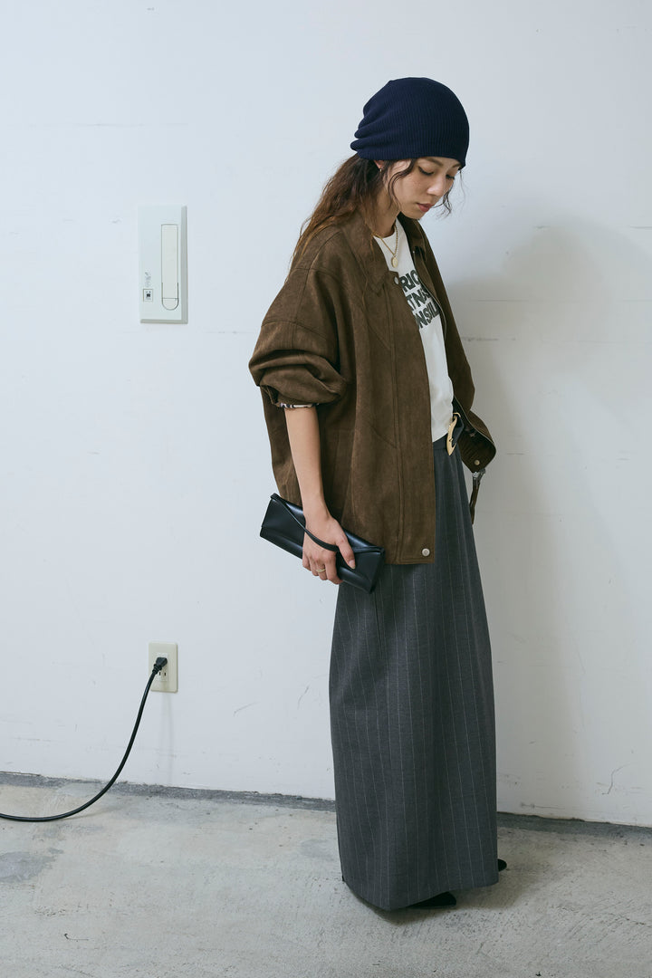 [予約/SET]フェイクスウェードブルゾン+アソートストライプバックスリットスカート(2set)