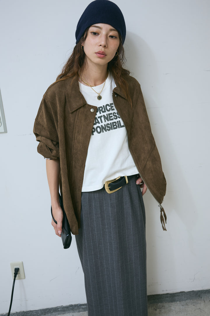 [予約/SET]フェイクスウェードブルゾン+ピグメントロゴショート丈T(2set)