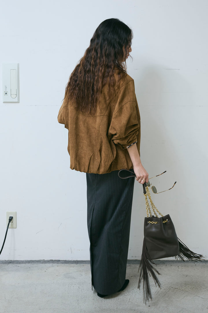 [予約/SET]フェイクスウェードブルゾン+アソートストライプバックスリットスカート(2set)