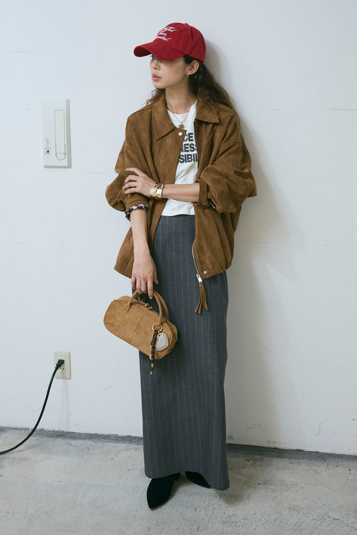 [予約/SET]フェイクスウェードブルゾン+ピグメントロゴショート丈T(2set)