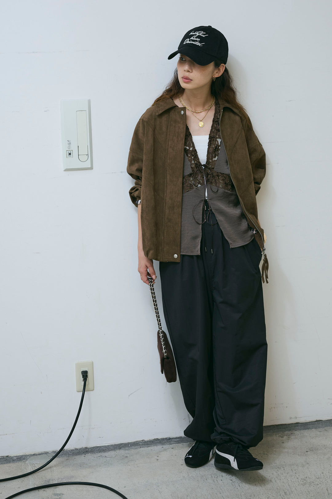 [予約/SET]フェイクスウェードブルゾン+裾ドロストナイロンパンツ(2set)