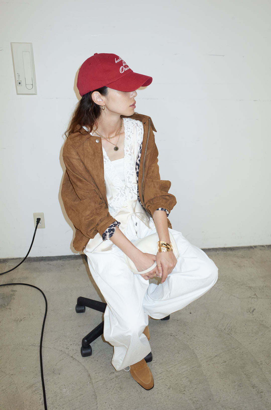 [予約/SET]フェイクスウェードブルゾン+ベロアレースサテンブラウス(2set)