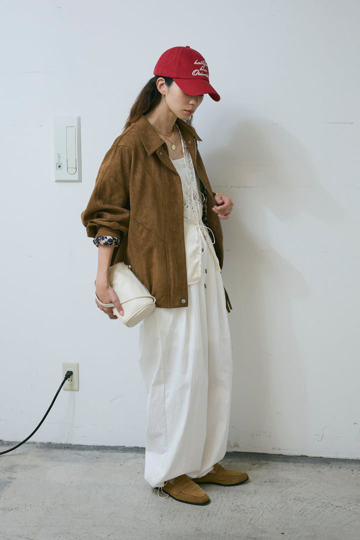 [予約/SET]フェイクスウェードブルゾン+ベロアレースサテンブラウス+裾ドロストナイロンパンツ(3set)