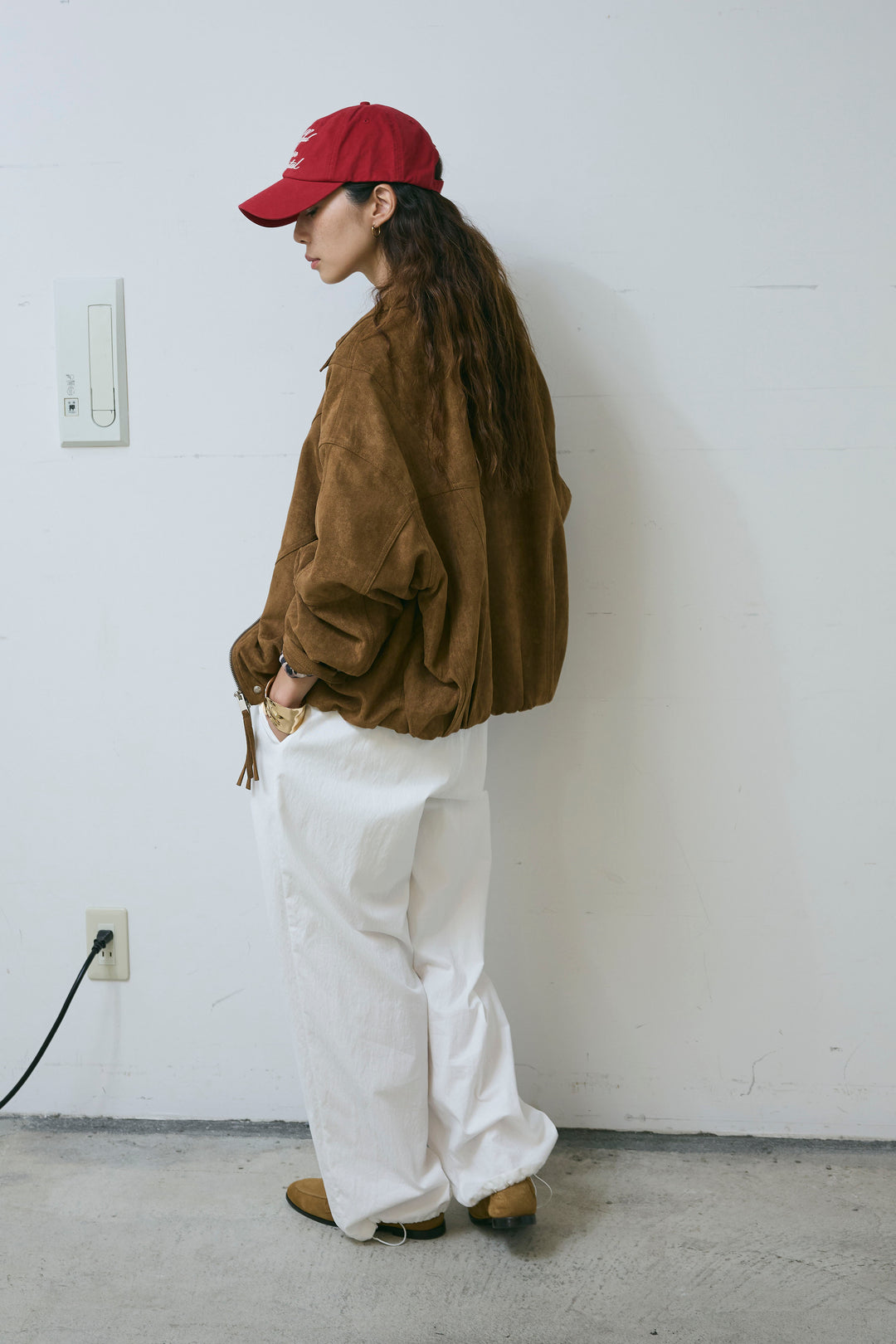 [予約/SET]フェイクスウェードブルゾン+裾ドロストナイロンパンツ(2set)