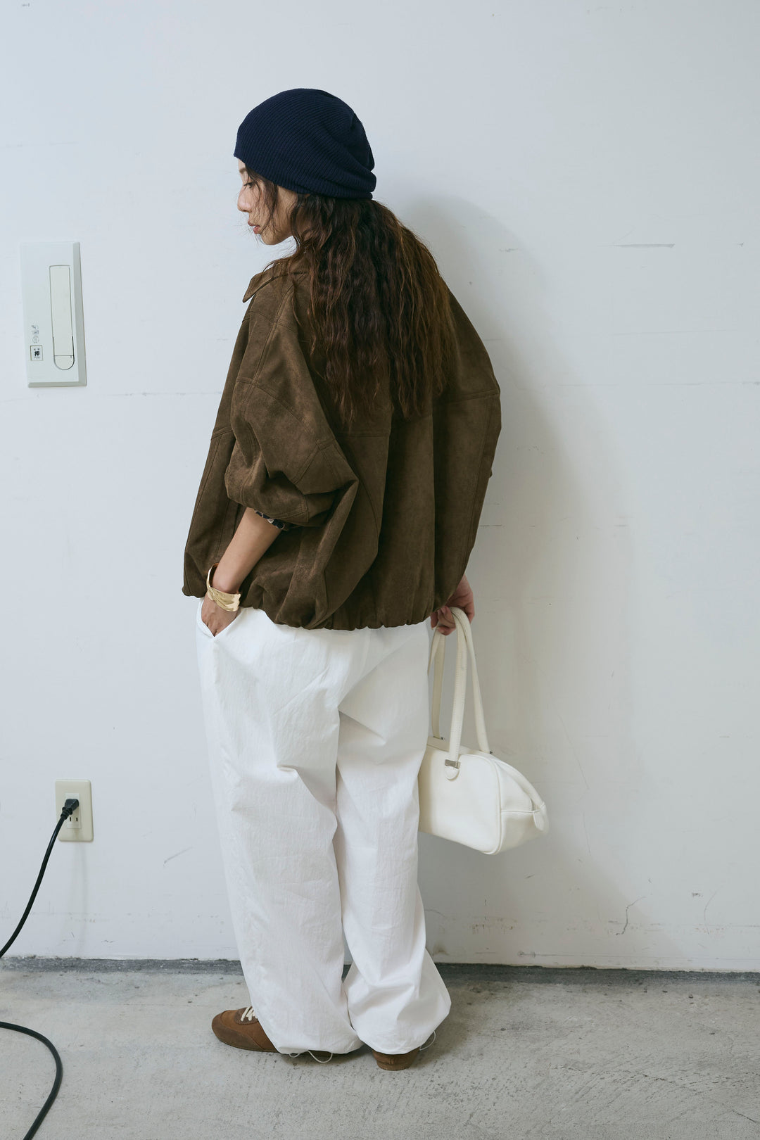 [予約/SET]フェイクスウェードブルゾン+裾ドロストナイロンパンツ(2set)