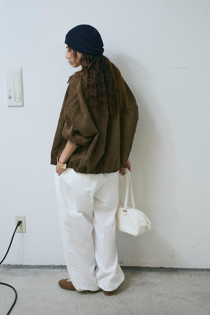 [予約/SET]フェイクスウェードブルゾン+裾ドロストナイロンパンツ(2set)