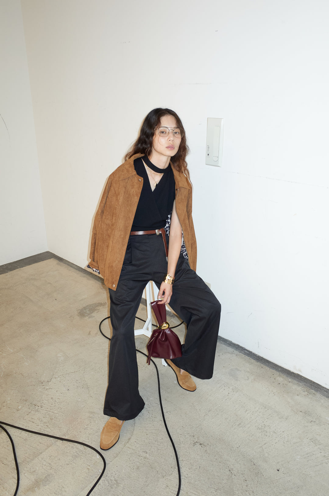 [予約/SET]フェイクスウェードブルゾン+タイつきVネックニットPO(2set)