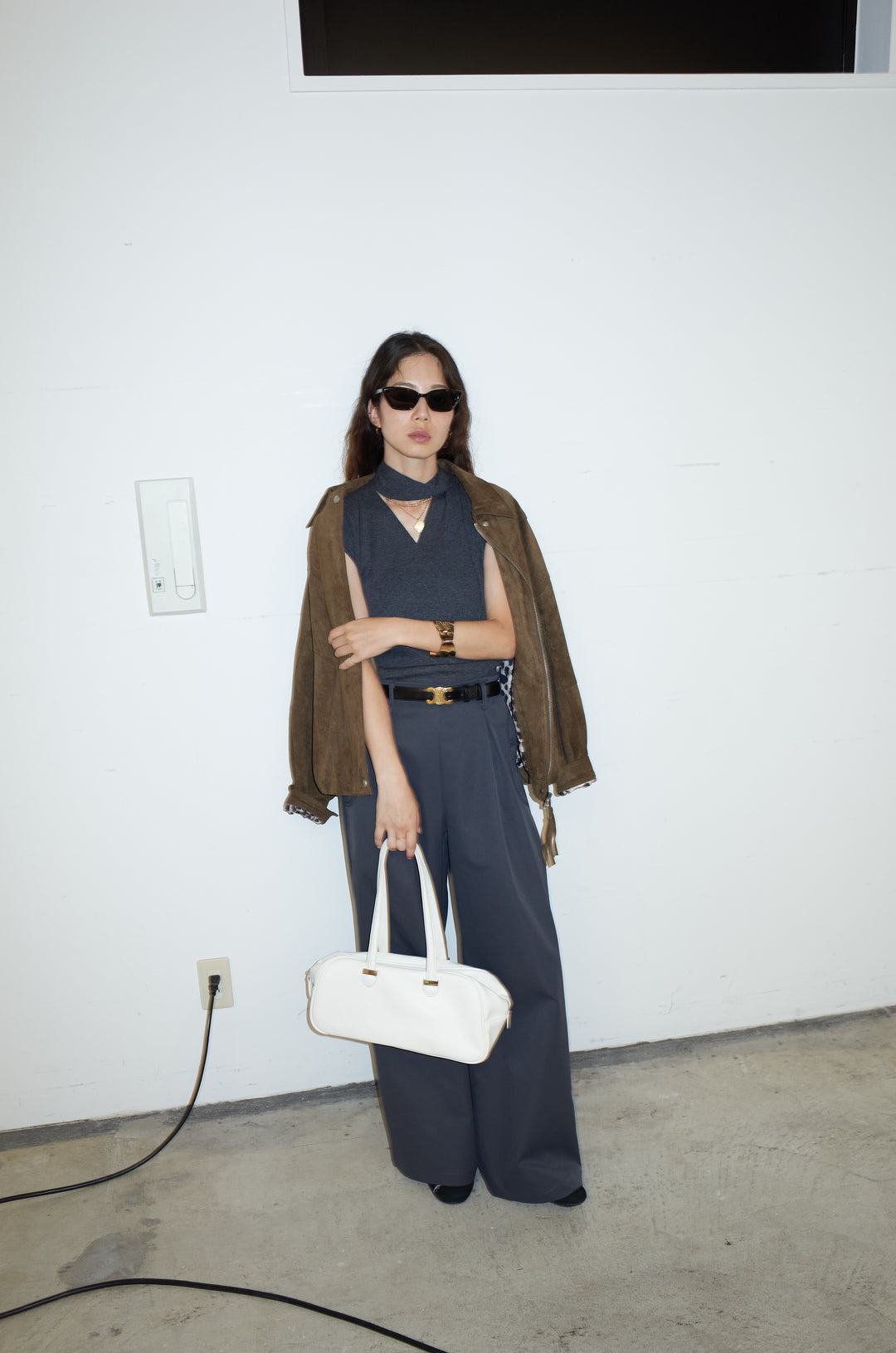 [予約/SET]フェイクスウェードブルゾン+タイつきVネックニットPO(2set)