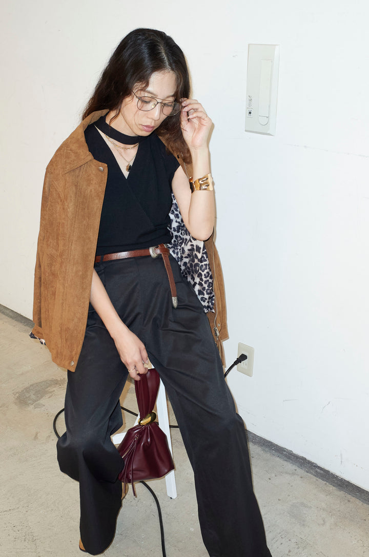 [予約/SET]フェイクスウェードブルゾン+タイつきVネックニットPO(2set)