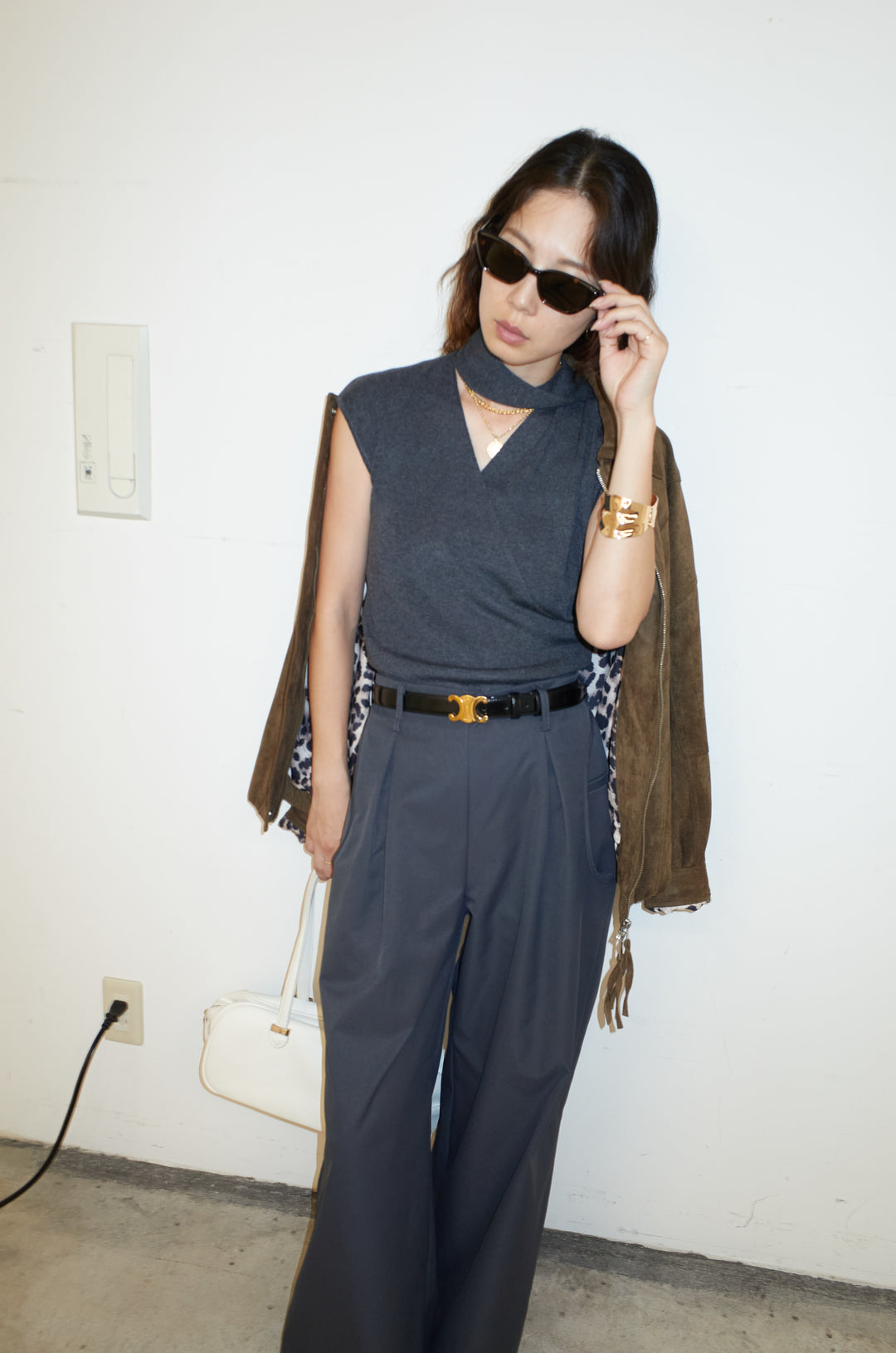 [予約/SET]フェイクスウェードブルゾン+サイドポケットカーブフォルムパンツ(2set)