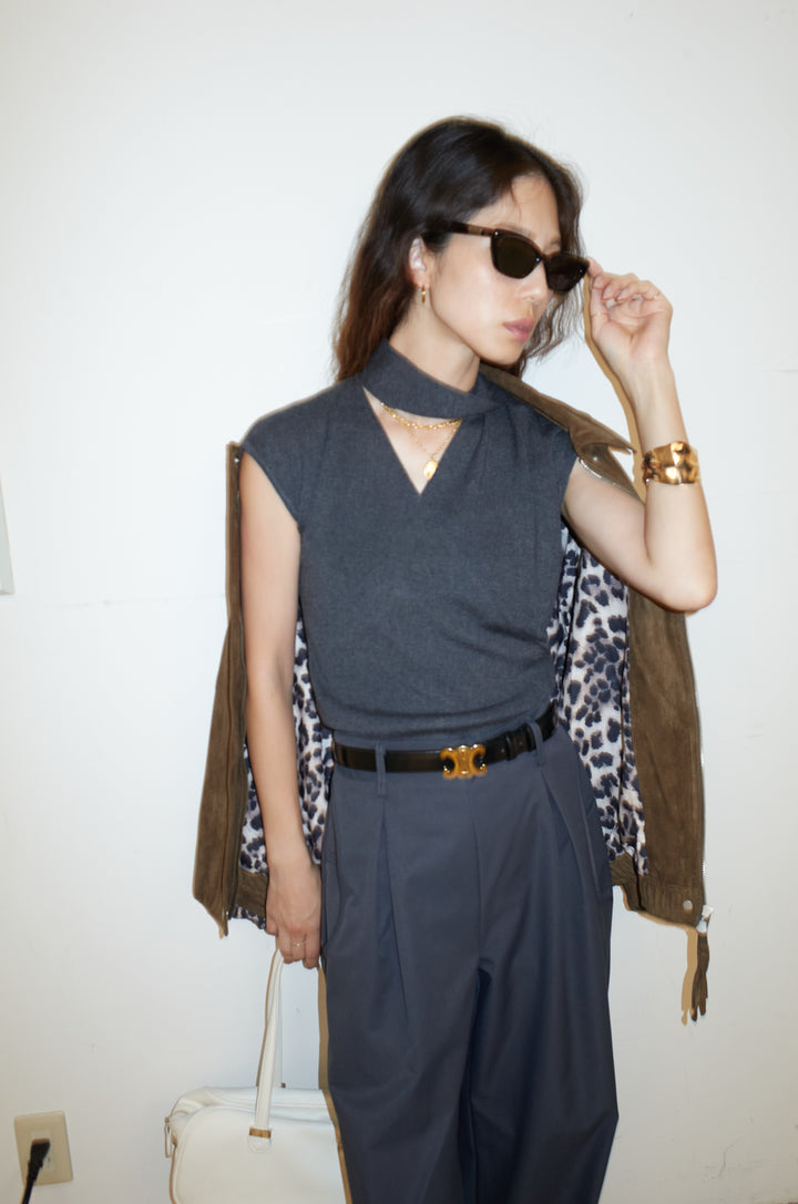 [予約/SET]フェイクスウェードブルゾン+タイつきVネックニットPO+サイドポケットカーブフォルムパンツ(3set)