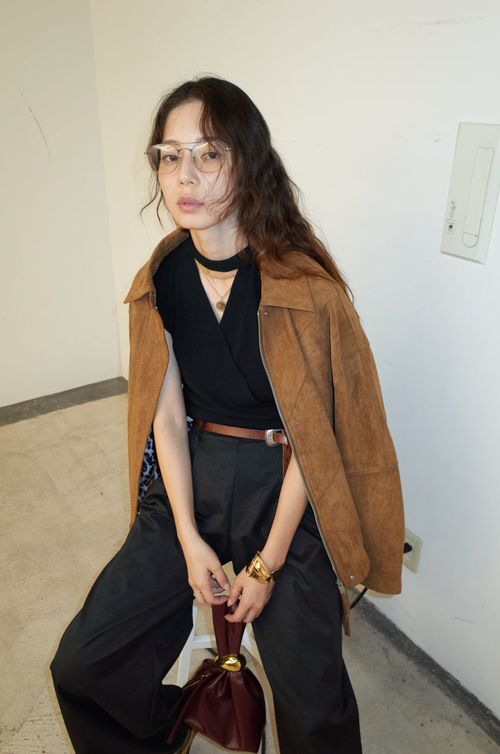 [予約/SET]フェイクスウェードブルゾン+タイつきVネックニットPO(2set)