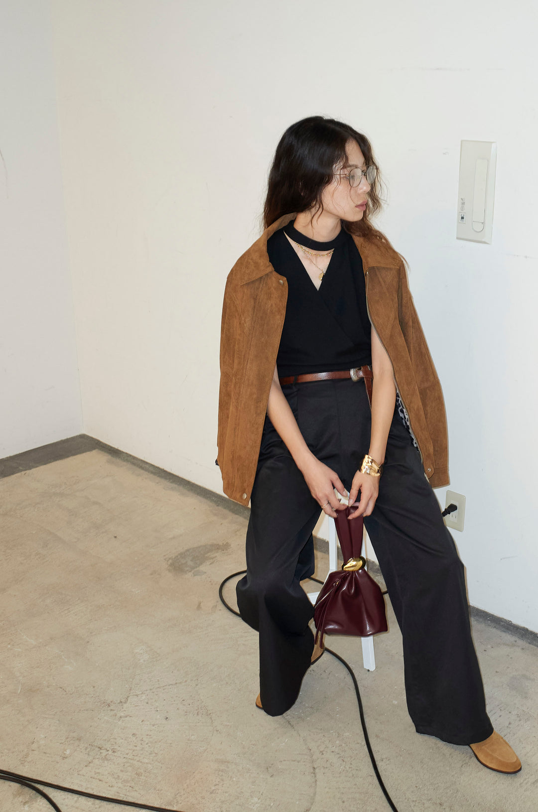 [予約/SET]フェイクスウェードブルゾン+サイドポケットカーブフォルムパンツ(2set)