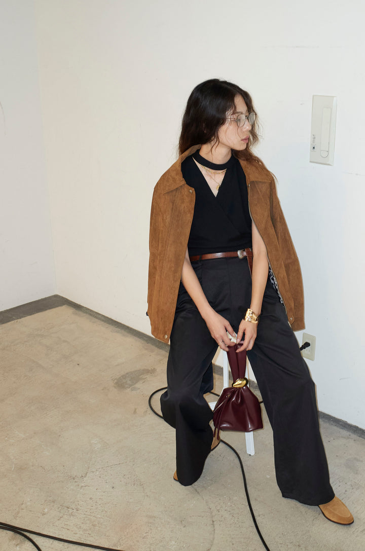 [予約/SET]フェイクスウェードブルゾン+タイつきVネックニットPO(2set)