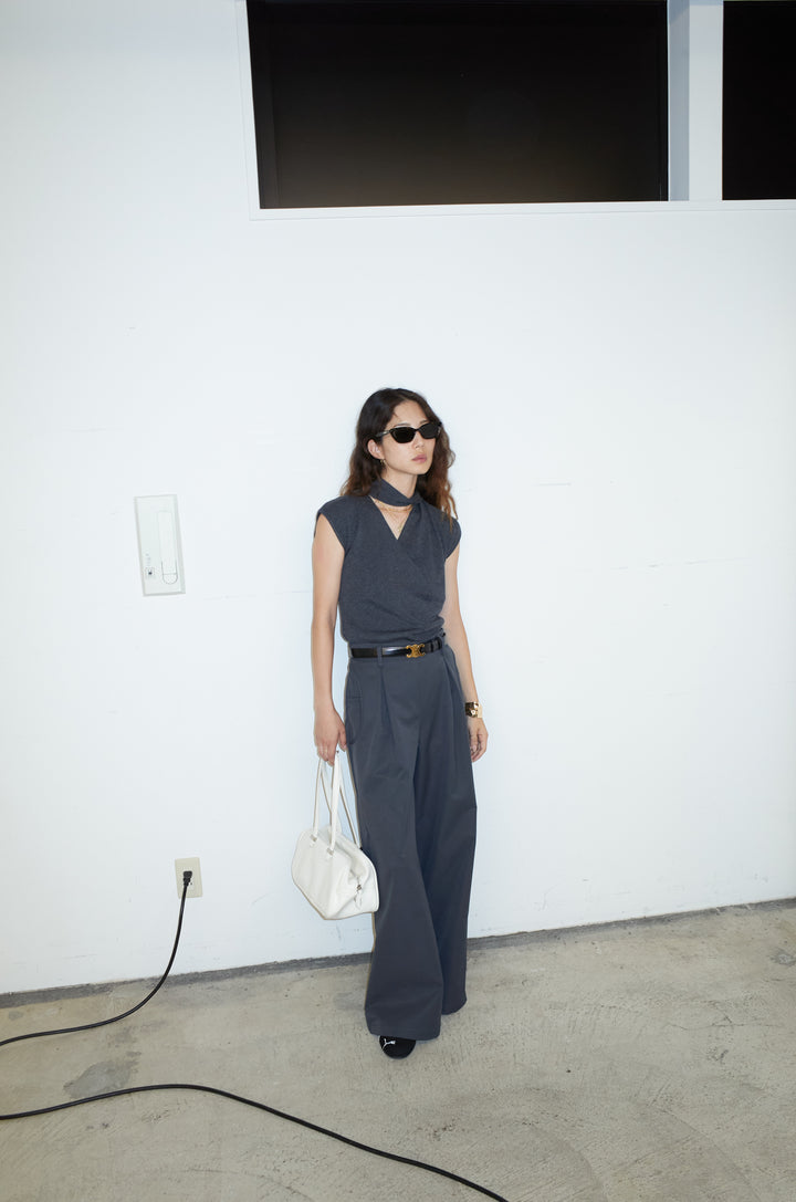 [予約/SET]タイつきVネックニットPO+サイドポケットカーブフォルムパンツ(2set)