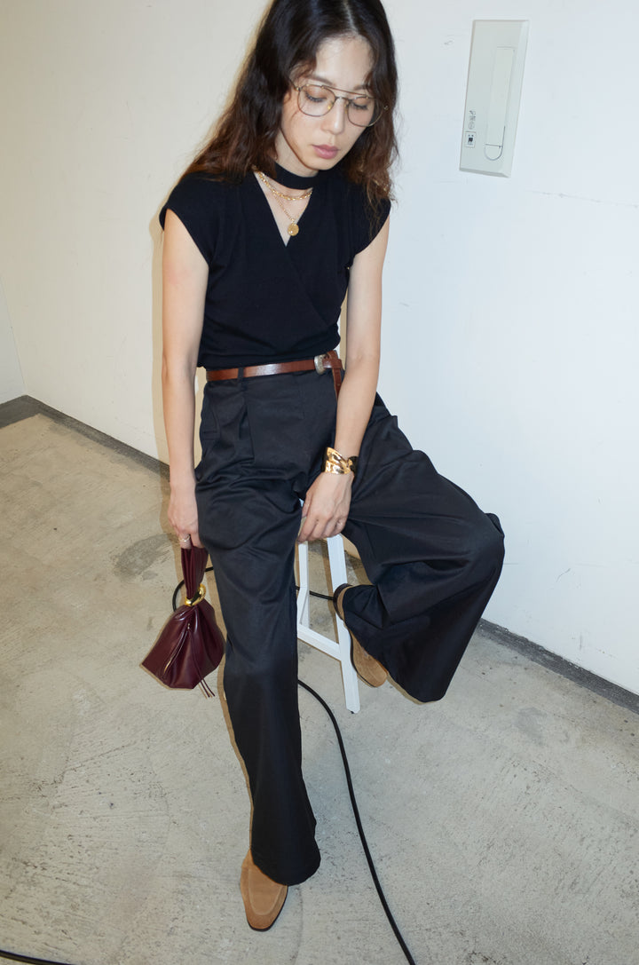 [予約/SET]タイつきVネックニットPO+サイドポケットカーブフォルムパンツ(2set)