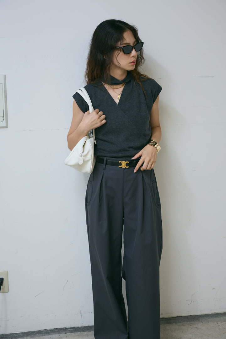 [予約/SET]タイつきVネックニットPO+サイドポケットカーブフォルムパンツ(2set)