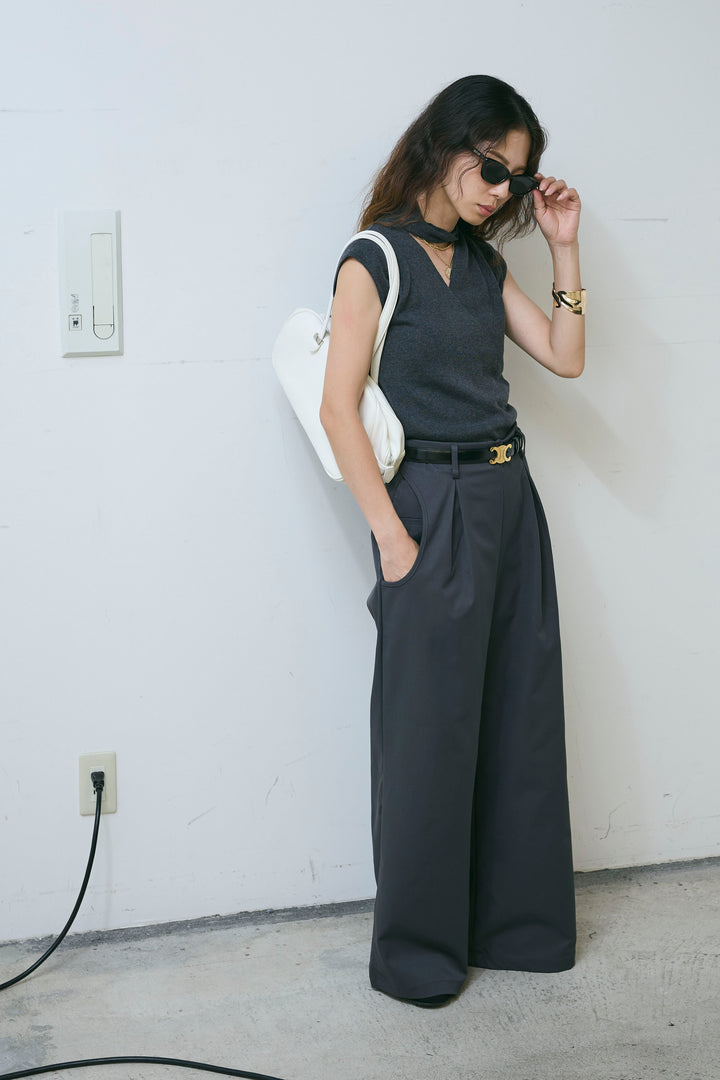 [予約/SET]タイつきVネックニットPO+サイドポケットカーブフォルムパンツ(2set)