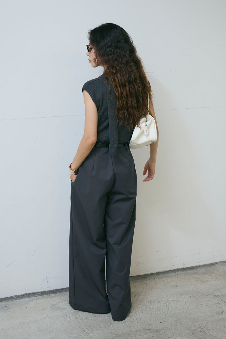 [予約/SET]タイつきVネックニットPO+サイドポケットカーブフォルムパンツ(2set)