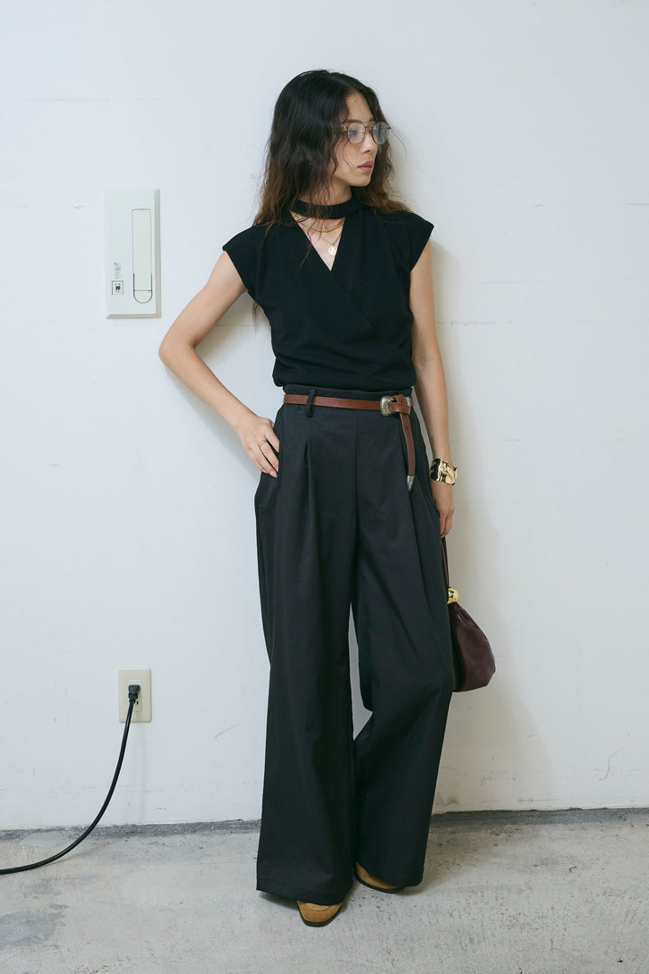 [予約/SET]タイつきVネックニットPO+サイドポケットカーブフォルムパンツ(2set)