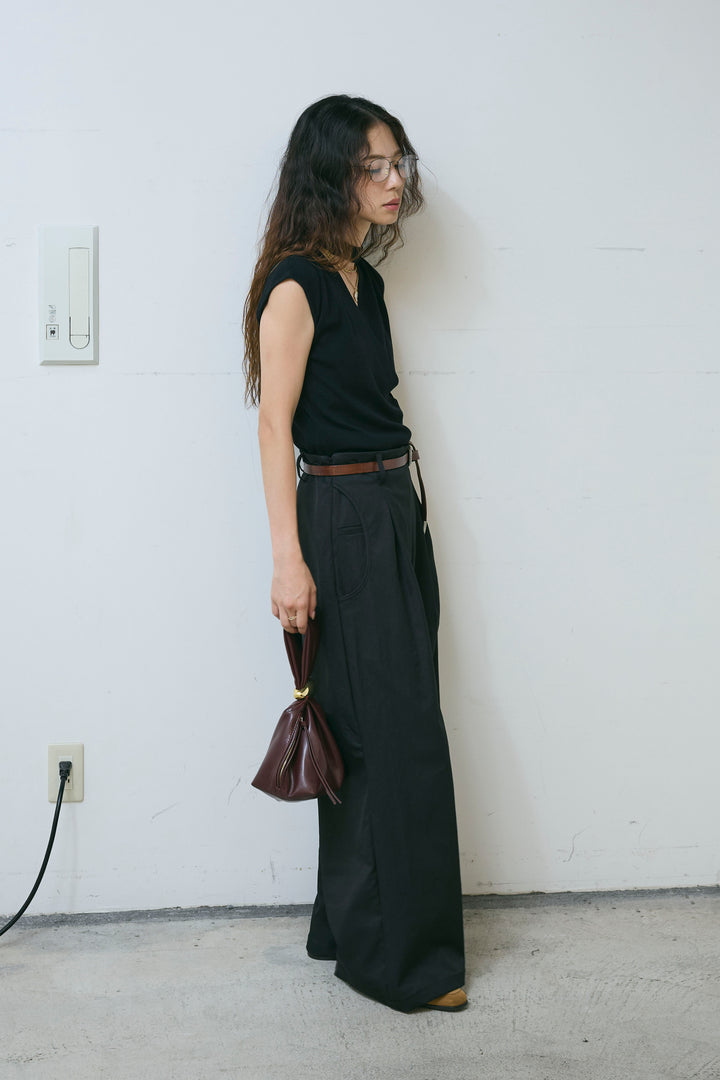 [予約/SET]タイつきVネックニットPO+サイドポケットカーブフォルムパンツ(2set)