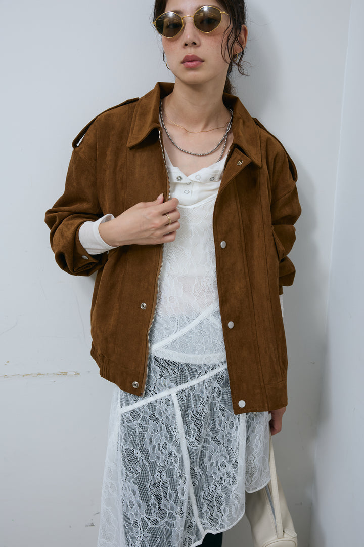 [予約]エポーレット付きスウェードライクブルゾン