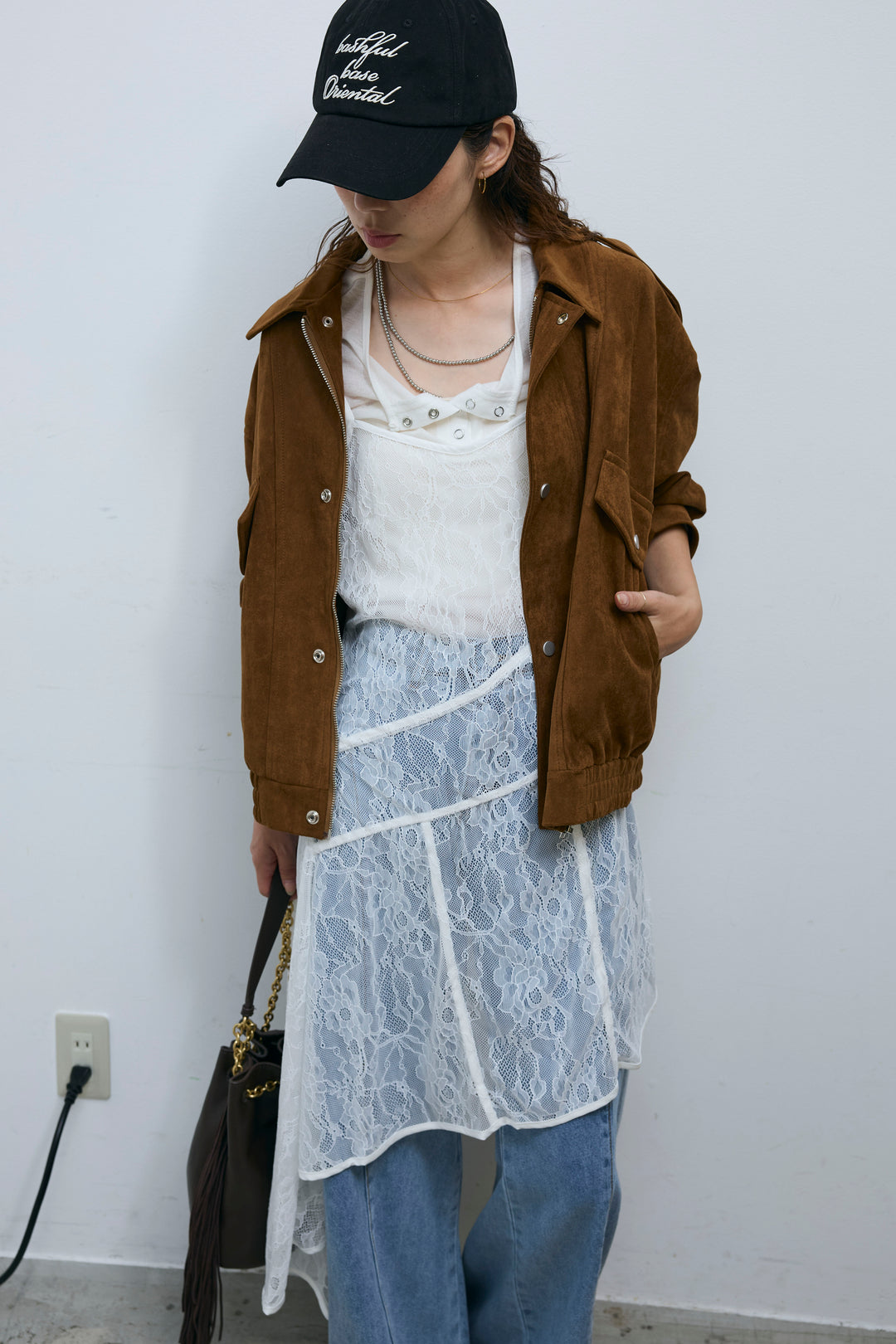 [予約/SET]エポーレット付きスウェードライクブルゾン+サイド切り替えデニム(2set)