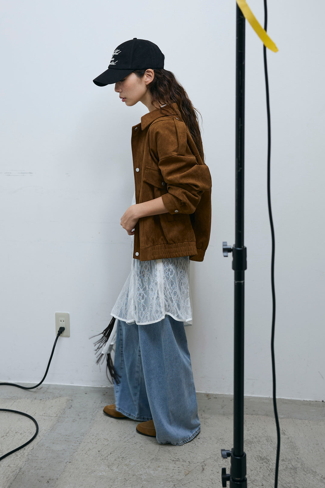 [予約/SET]エポーレット付きスウェードライクブルゾン+サイド切り替えデニム(2set)