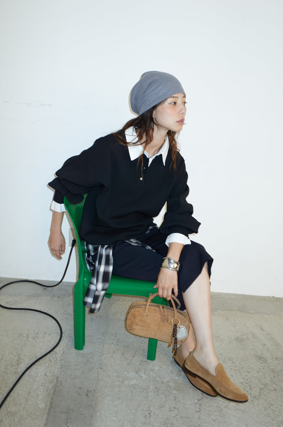 [予約/SET]プレッピーコントラストニット+ストレッチバイカーパンツ(2set)