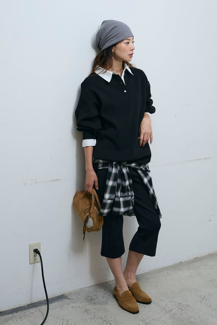 [予約/SET]プレッピーコントラストニット+ストレッチバイカーパンツ(2set)