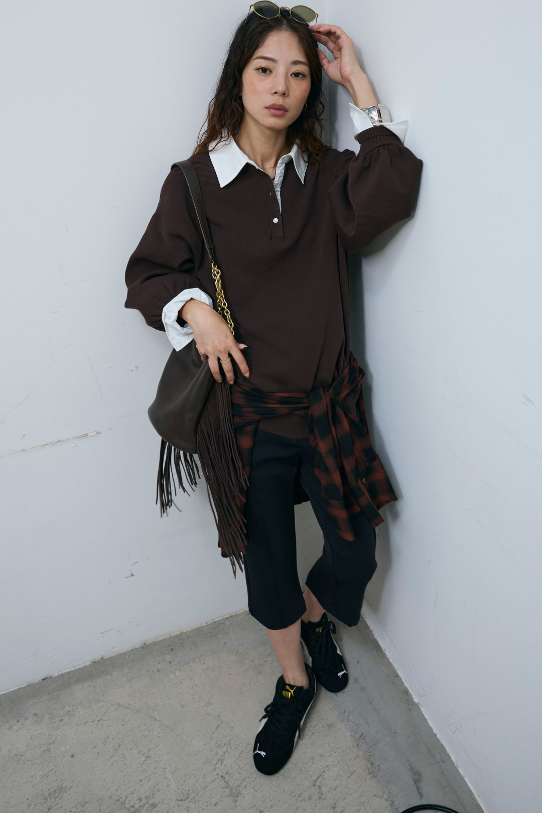 [予約/SET]プレッピーコントラストニット+ストレッチバイカーパンツ(2set)