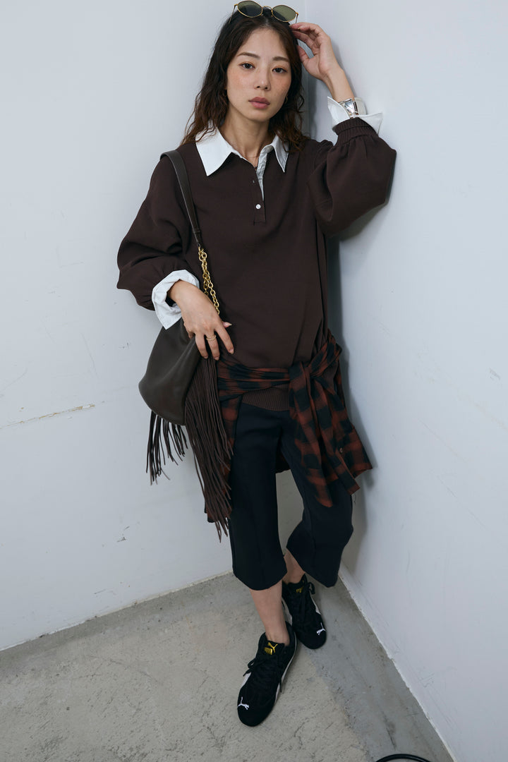 [予約/SET]プレッピーコントラストニット+ストレッチバイカーパンツ(2set)