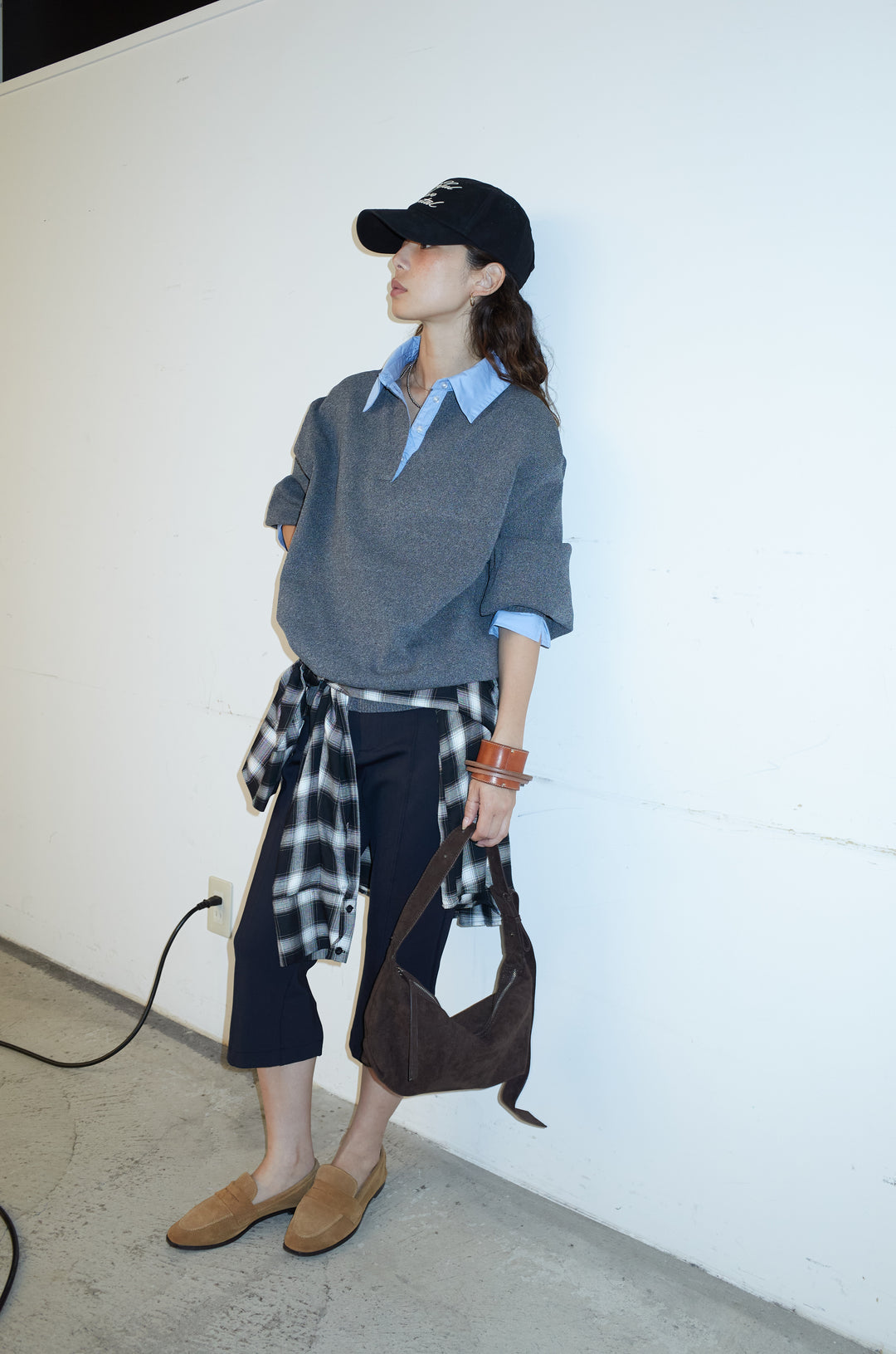 [予約/SET]プレッピーコントラストニット+ストレッチバイカーパンツ(2set)