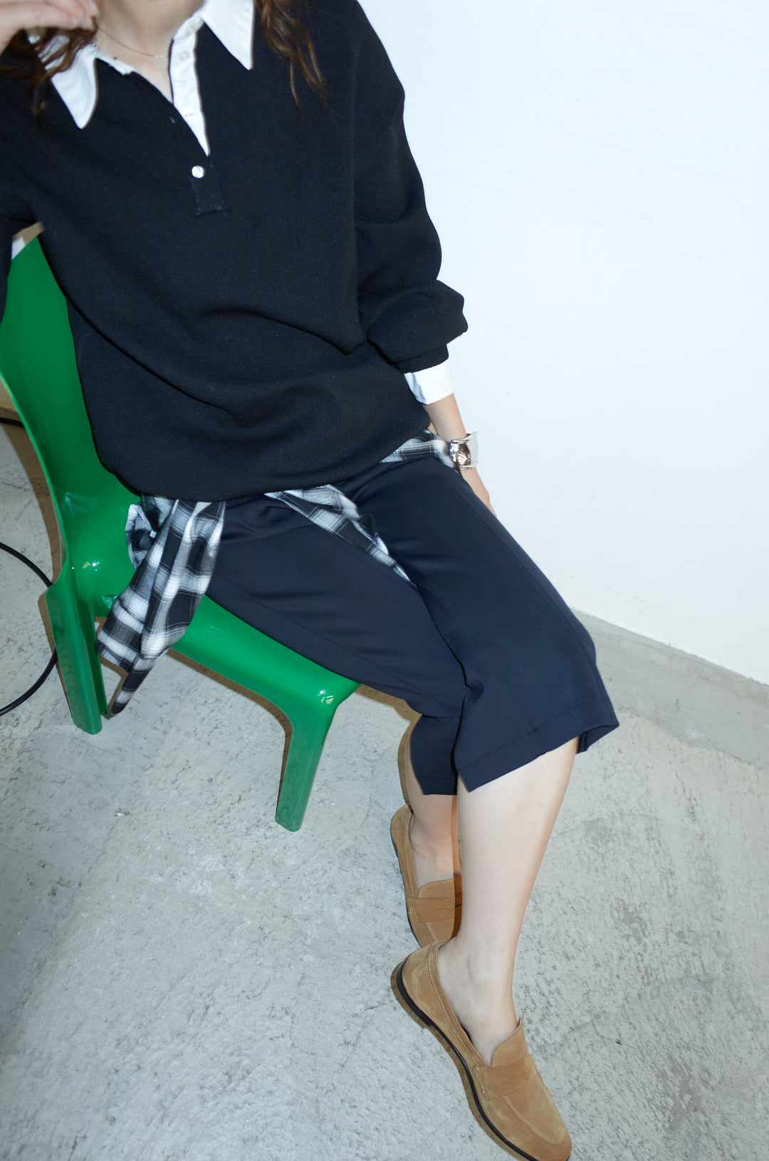 [予約/SET]プレッピーコントラストニット+ストレッチバイカーパンツ(2set)