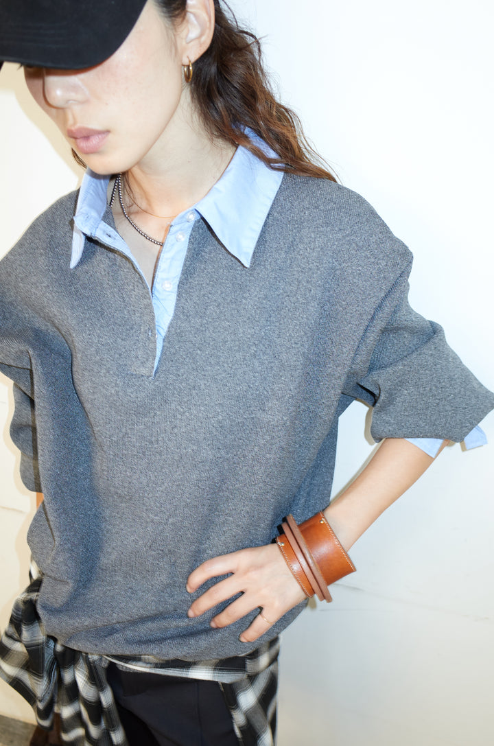 [予約/SET]プレッピーコントラストニット+ストレッチバイカーパンツ(2set)