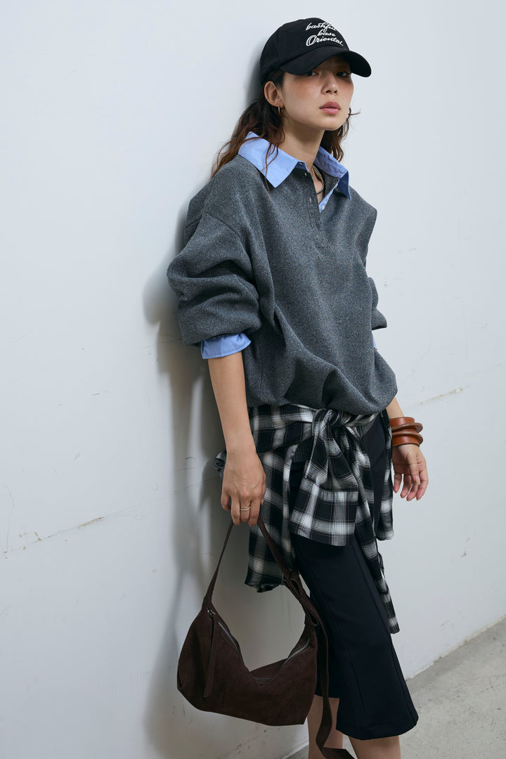 [予約/SET]プレッピーコントラストニット+ストレッチバイカーパンツ(2set)