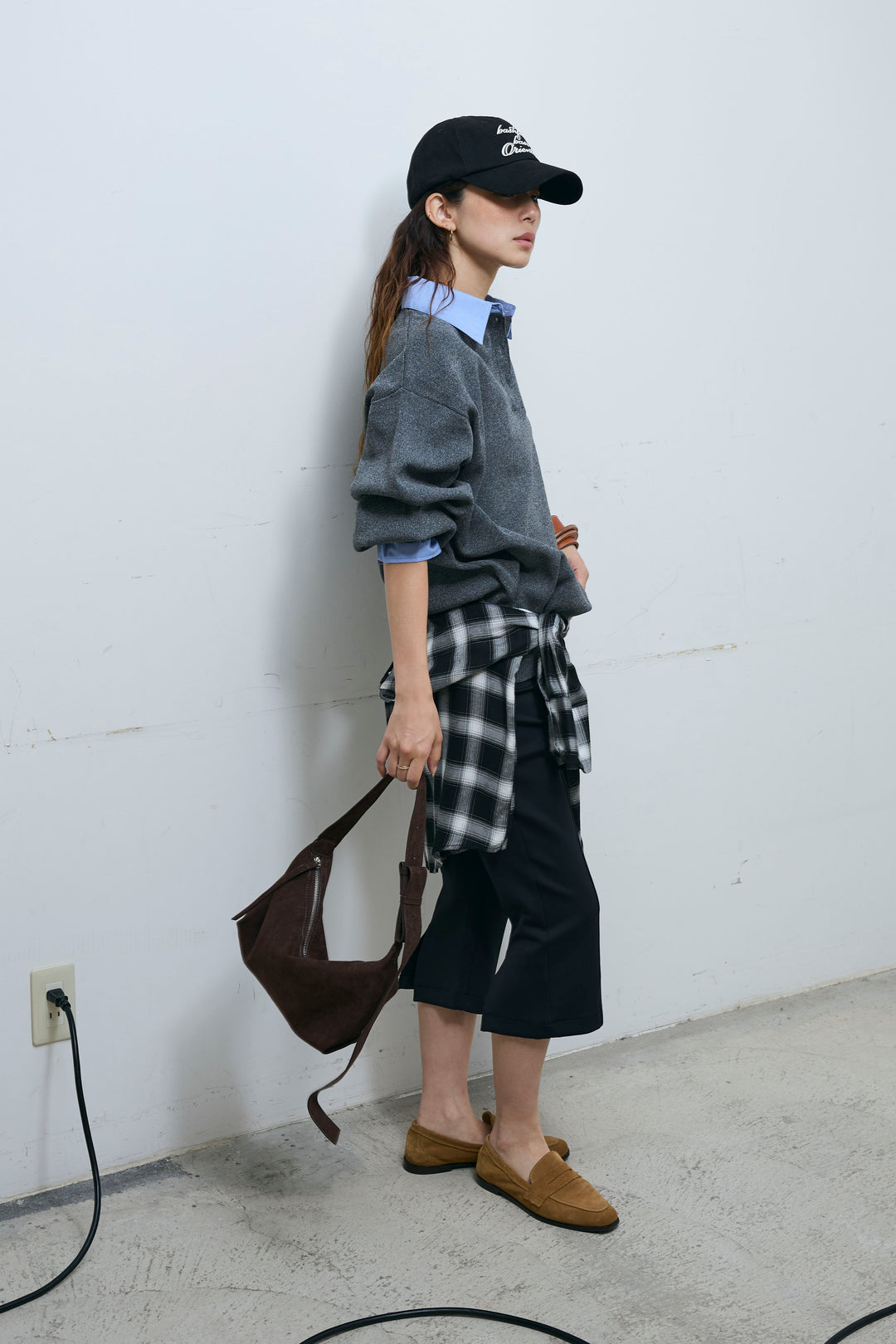 [予約/SET]プレッピーコントラストニット+ストレッチバイカーパンツ(2set)