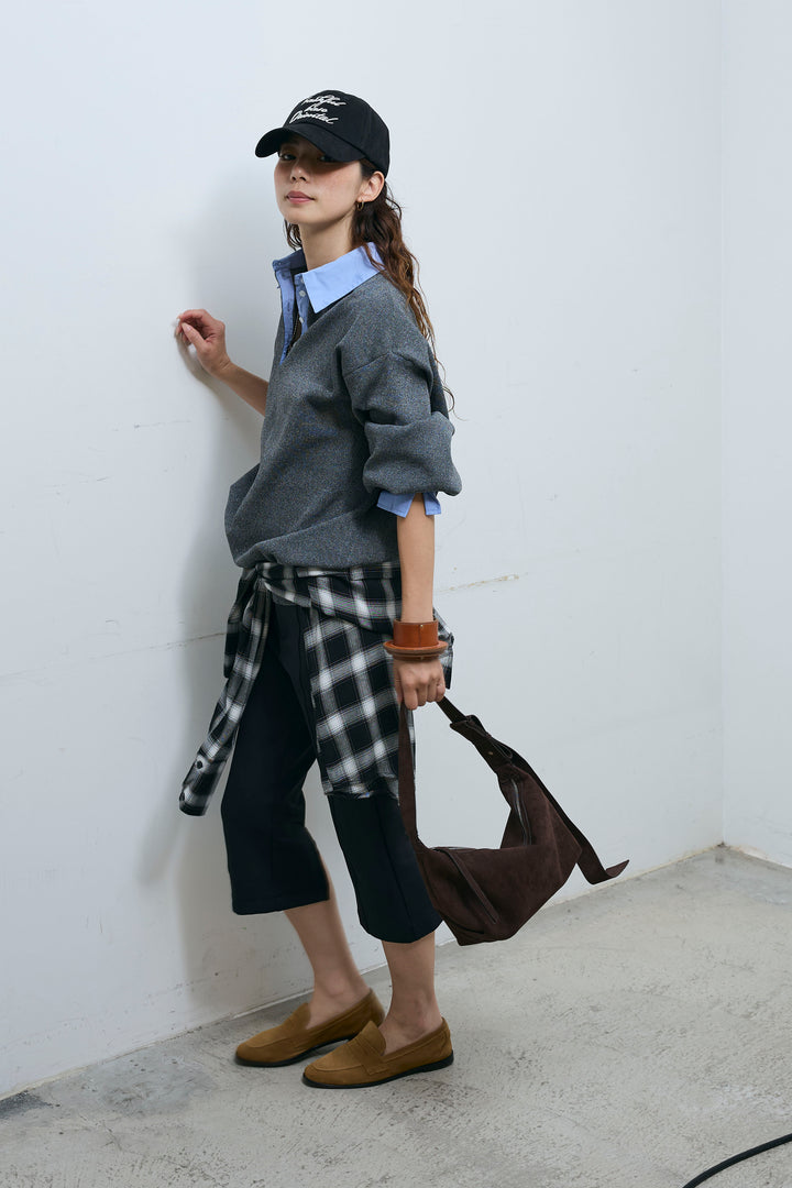 [予約/SET]プレッピーコントラストニット+ストレッチバイカーパンツ(2set)