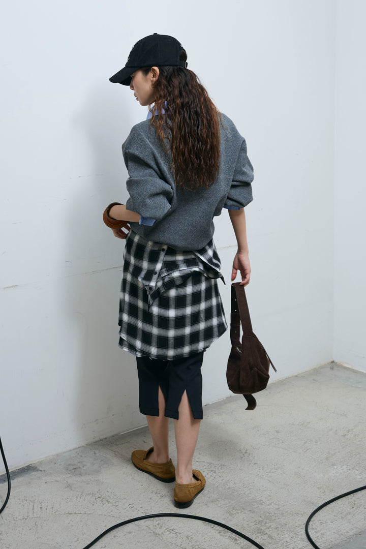 [予約/SET]プレッピーコントラストニット+ストレッチバイカーパンツ(2set)