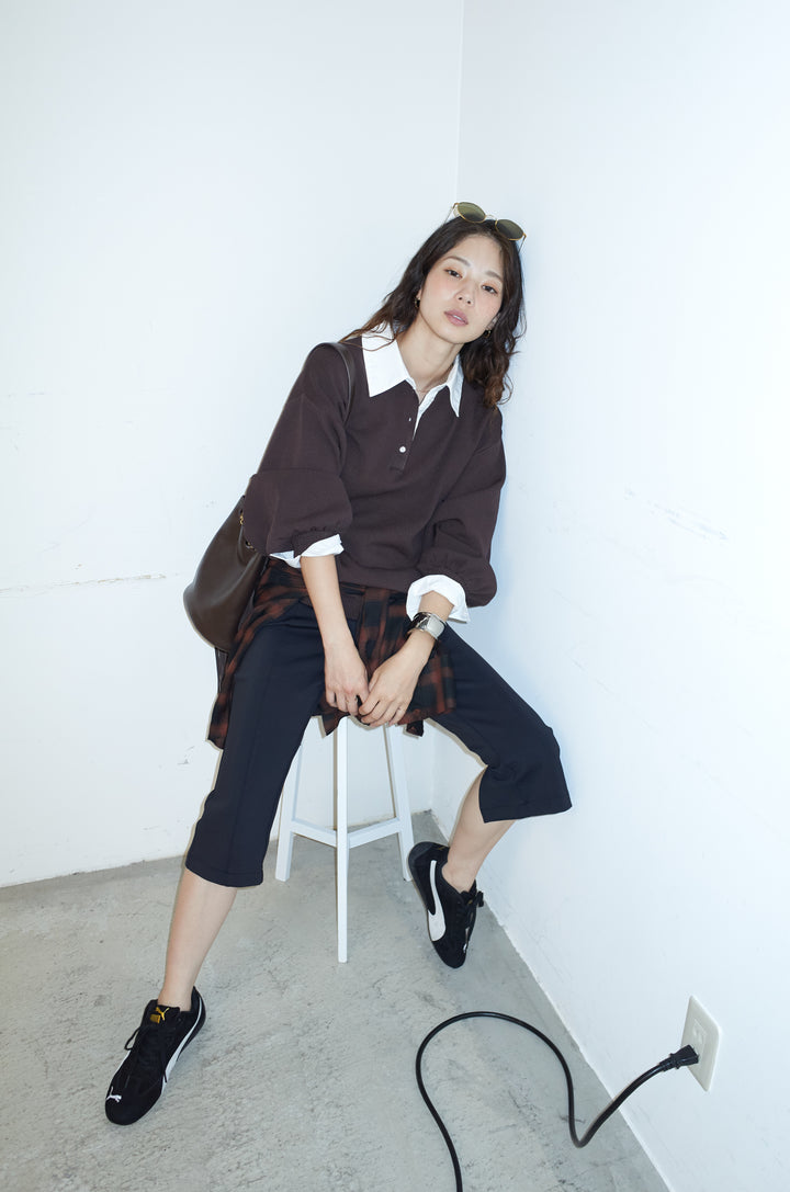 [予約/SET]プレッピーコントラストニット+ストレッチバイカーパンツ(2set)