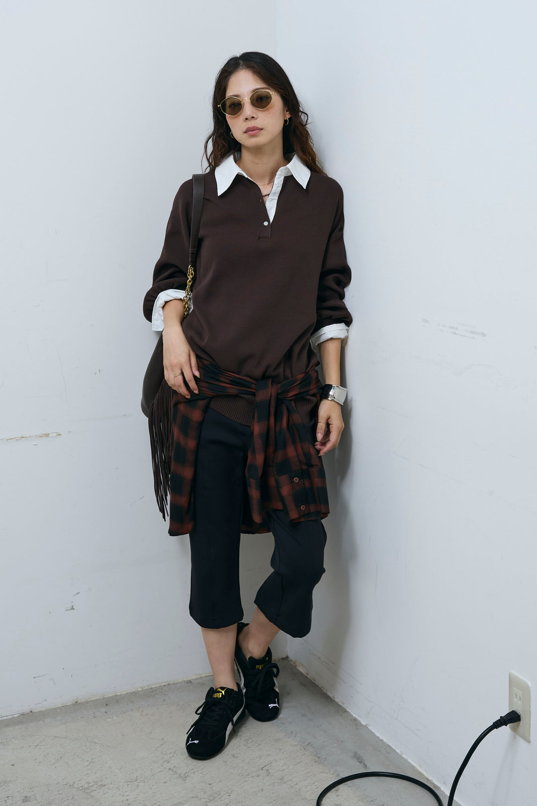 [予約/SET]プレッピーコントラストニット+ストレッチバイカーパンツ(2set)